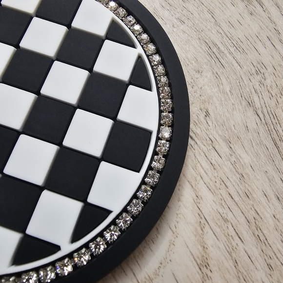 Rhinestone Checkered Coasters 2 piece Set - Picture 4 of 6